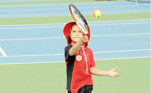 Gympie tennis junior Zoe Powell goes through her paces. Gympie tennis junior Zoe Powell goes through her paces.